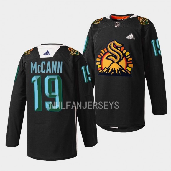 Black History Month Jared McCann Seattle Kraken Black #19 specialty warmup Jersey 2023