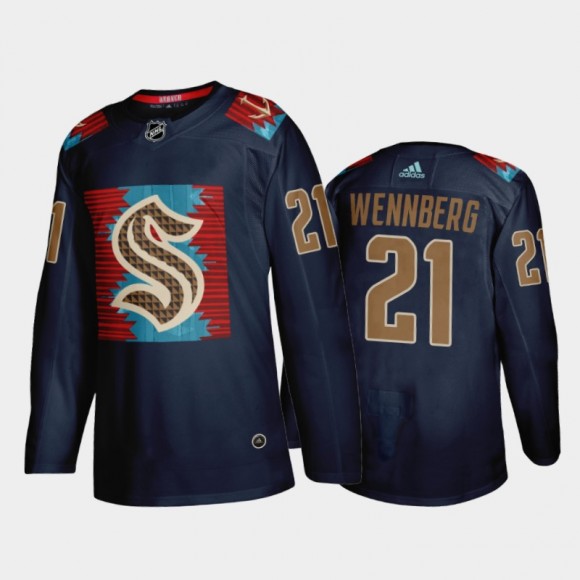 Alexander Wennberg Seattle Kraken Karuk Art-inspired Jersey Blue #21 Indigenous Peoples Night