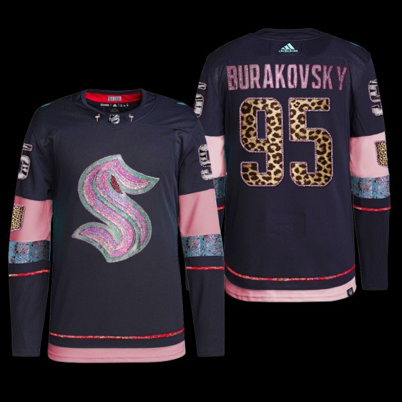 MGK Leopard Print Seattle Kraken Andre Burakovsky Jersey Diamond Limited Navy #95 Uniform