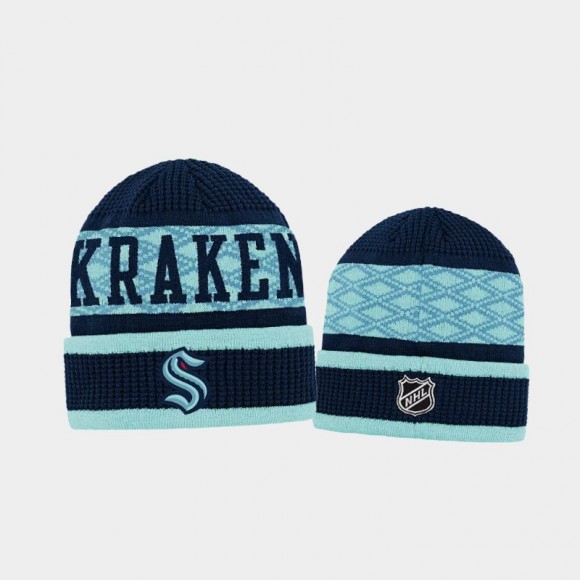 Seattle Kraken Puck Pattern Unisex Cuffed Blue Knit Hat