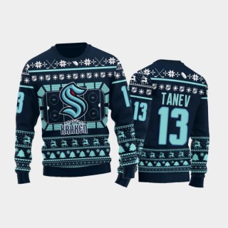 Seattle Kraken Brandon Tanev Blue Ugly Sweater 2021 Christmas Gift