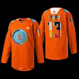 Seattle Kraken Brandon Tanev #13 Indigenous People Night Jersey Orange Warmup