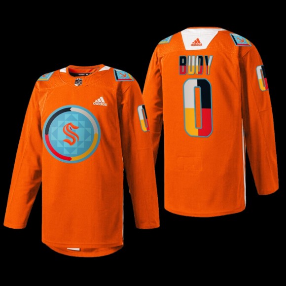 Seattle Kraken Buoy #0 Indigenous People Night Jersey Orange Warmup