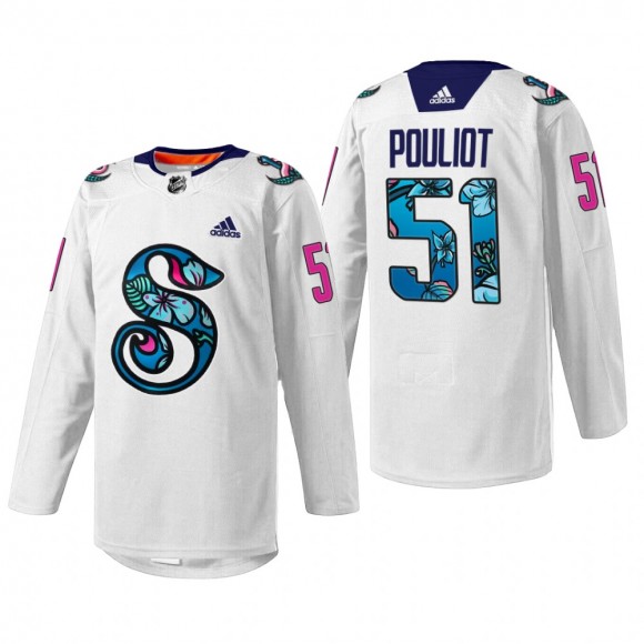 Derrick Pouliot Seattle Kraken Pride Night Jersey White #51 Warmup