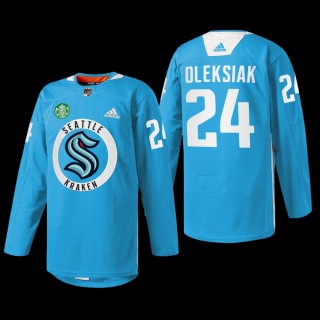 Jamie Oleksiak Seattle Kraken Practice Jersey Blue #24 Warmup