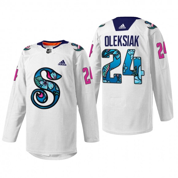 Jamie Oleksiak Seattle Kraken Pride Night Jersey White #24 Warmup