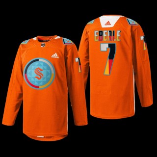 Seattle Kraken Jordan Eberle #7 Indigenous People Night Jersey Orange Warmup