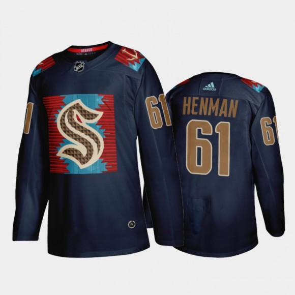 Luke Henman Seattle Kraken Karuk Art-inspired Jersey Blue #61 Indigenous Peoples Night