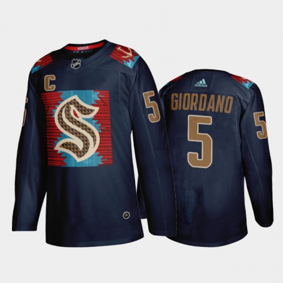 Mark Giordano Seattle Kraken Karuk Art-inspired Jersey Blue #5 Indigenous Peoples Night