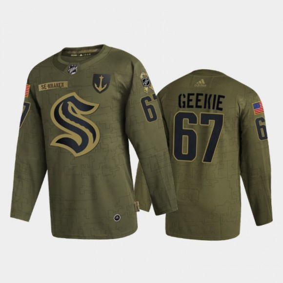 Seattle Kraken Morgan Geekie Veterans Day 2021 Olive #67 Jersey Military Appreciation