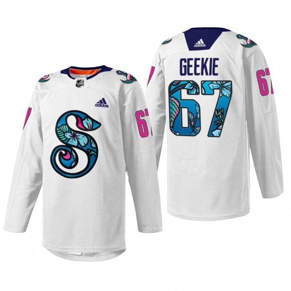 Morgan Geekie Seattle Kraken Pride Night Jersey White #67 Warmup