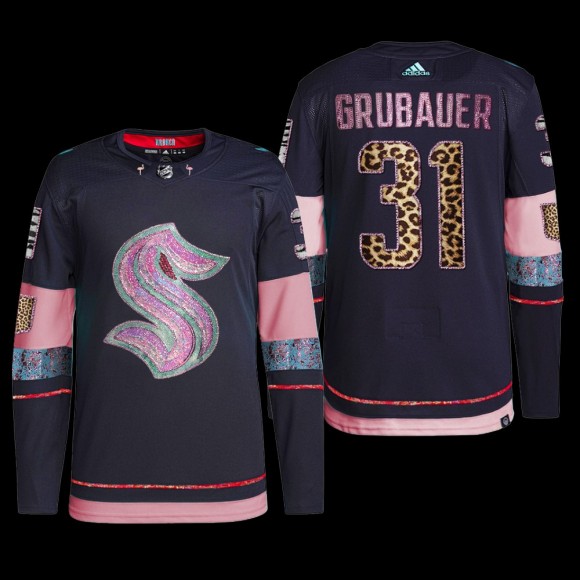 MGK Leopard Print Seattle Kraken Philipp Grubauer Jersey Diamond Limited Navy #31 Uniform