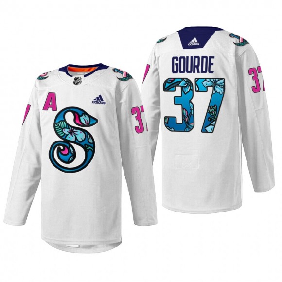 Yanni Gourde Seattle Kraken Pride Night Jersey White #37 Warmup