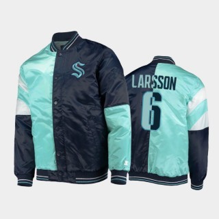 Adam Larsson Seattle Kraken Full-Snap Varsity Satin Blue Jacket Color Block