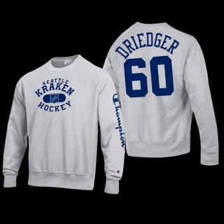 Chris Driedger Seattle Kraken #60 Champion Reverse Weave Pullover Gray Sweatshirt