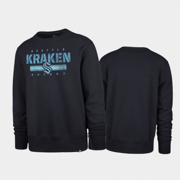 Men's Seattle Kraken 32nd Club Stencil Strip Headline Fleece Pullover Navy Sweatshirt