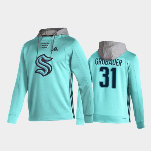 Men Philipp Grubauer #31 Seattle Kraken Pockets Blue Skate Hoodie