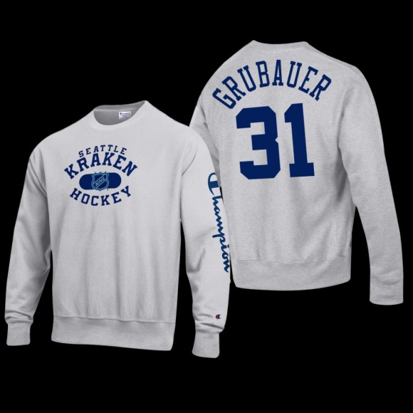 Philipp Grubauer Seattle Kraken #31 Champion Reverse Weave Pullover Gray Sweatshirt