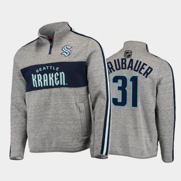 Philipp Grubauer Seattle Kraken Mario Quarter-Zip Heathered Gray Jacket Tommy Hilfiger