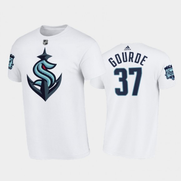 Men Seattle Kraken Yanni Gourde #37 Preseason Exhibition Game White Tee