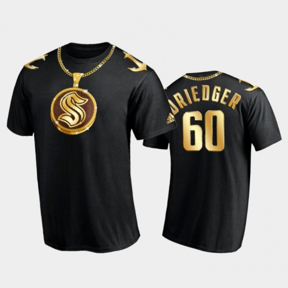 Men Seattle Kraken Chris Driedger #60 2021 NHL Expansion Draft Black Gold Chain T-Shirt