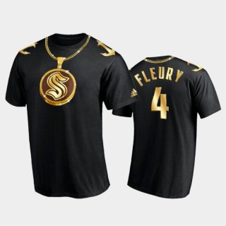 Men Seattle Kraken Haydn Fleury #4 2021 NHL Expansion Draft Black Gold Chain T-Shirt