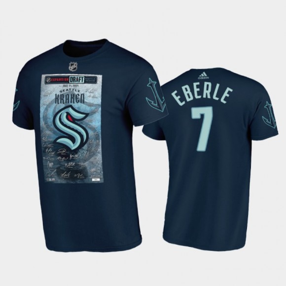 Men Seattle Kraken Jordan Eberle #7 2021 NHL Expansion Draft Navy Signature Roster T-Shirt