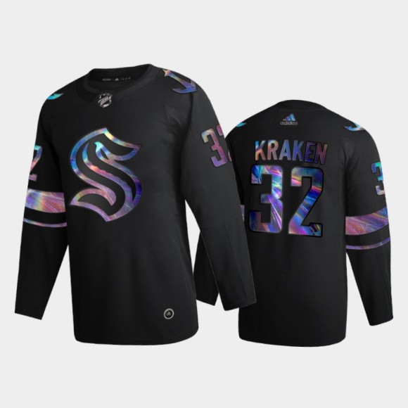 Kraken Throwback Seattle Kraken Jersey Iridescent Logo Holographic Black