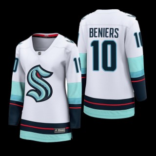 Women Seattle Kraken Matthew Beniers #10 Away Breakaway Player Jersey White