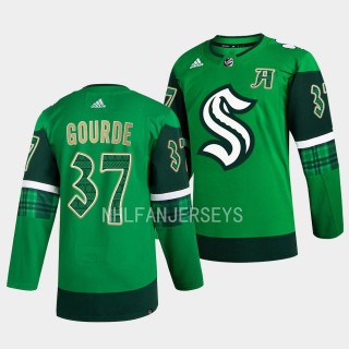 Seattle Kraken 2023 St. Patricks Day Yanni Gourde #37 Green Primegreen Authentic Jersey Men's