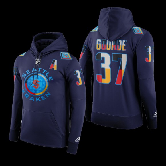 Yanni Gourde #37 Seattle Kraken Hoodie 2022 Indigenous People Night Navy Special